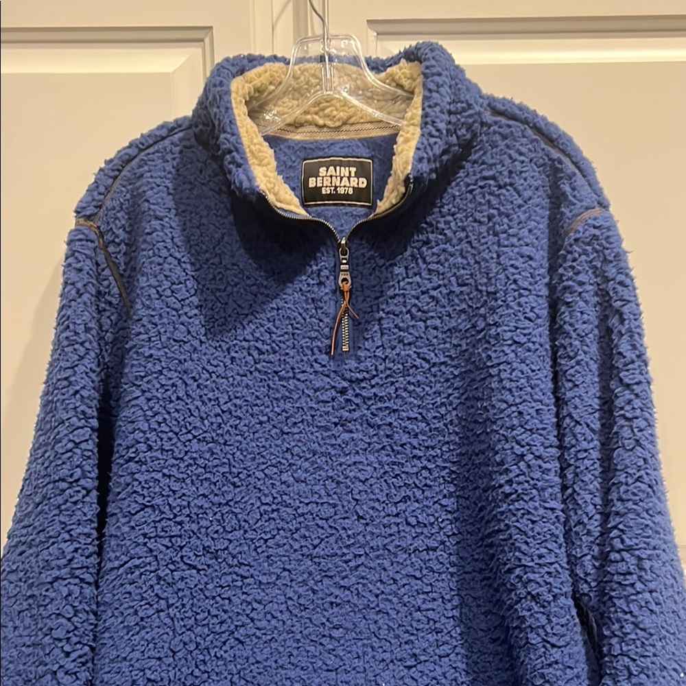 Blue Zip Up Sherpa Sweater Plush Fleece